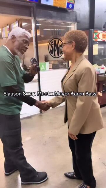 When the Mayor pulls up to Slauson Swap Meet😮💨👏🏼 love seeing our vendors and community get their flowers💙🔥 #slausonswapmeet #southla #communityfirst #supportlocal